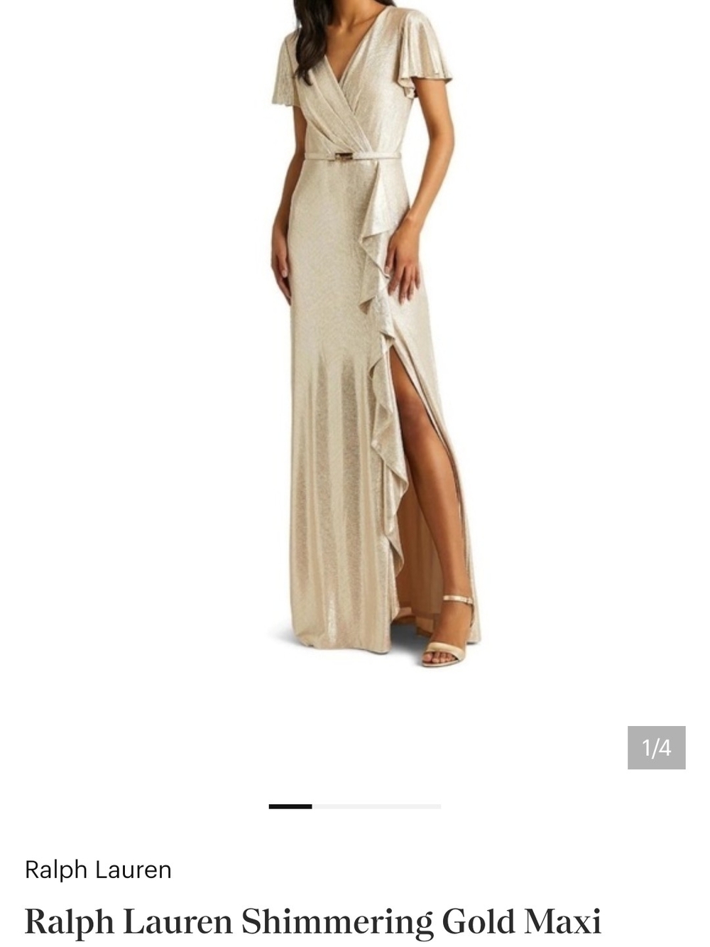 Ralph Lauren Metallic Gold Maxi Dress with Ruffle Slit